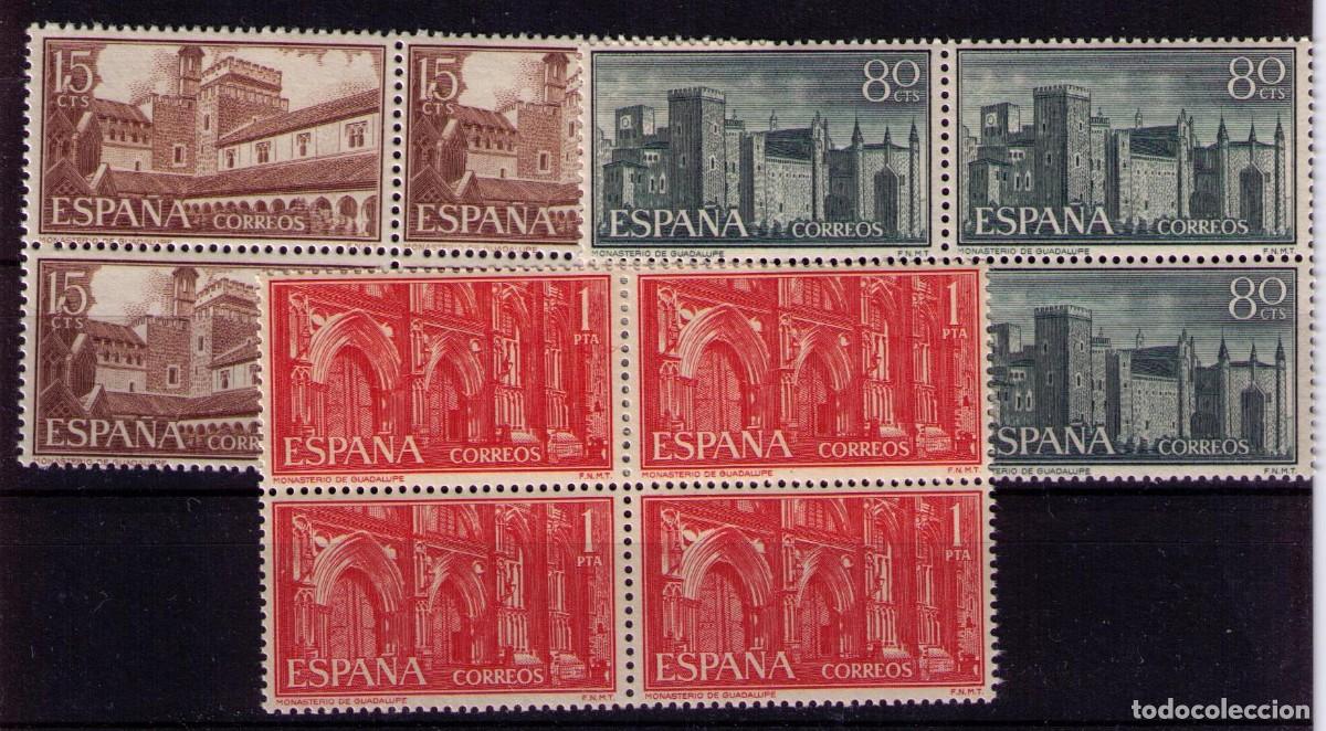Sellos: Sellos de Espa&ntilde;a A&ntilde;o 1959 Monasterio de Guadalupe , Sellos nuevos** en bloque de 4 N&ordm; Edifil 1250/52