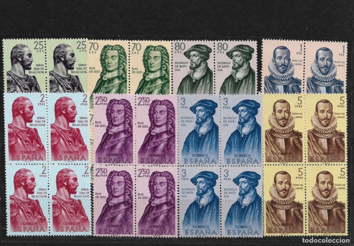 Stamps: Sellos de Espa&ntilde;a A&ntilde;o 1961 Forjadores de Am&eacute;rica Sellos nuevos** en bloque de 4 N&ordm; Edifil 1374/81