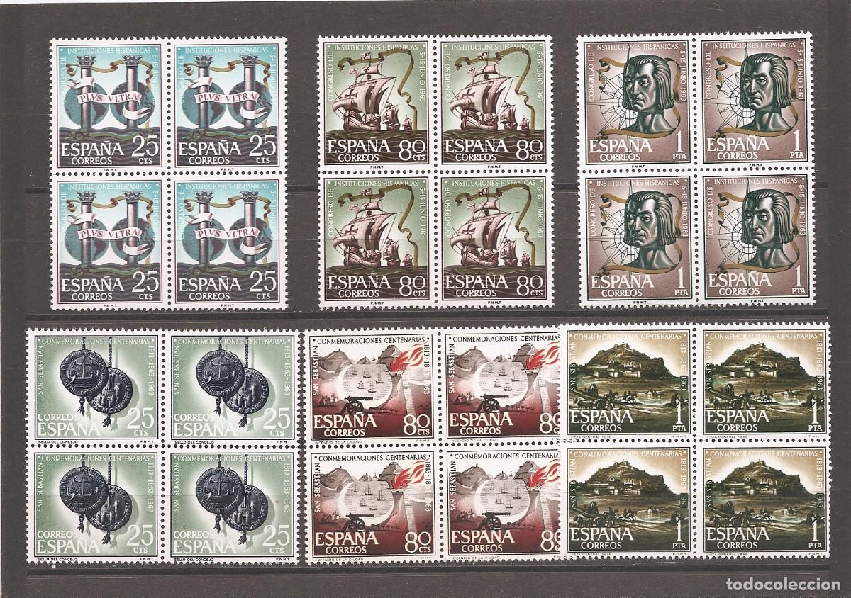 Stamps: Sellos de Espa&ntilde;a A&ntilde;o 1963 Hisp&aacute;nicas y San Sebasti&aacute;n Nuevos** Blque de N&ordm; Edifil 1513/15 y 1516/8