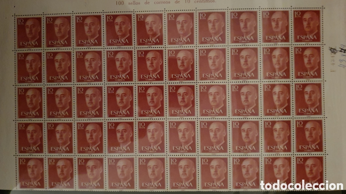 Stamps: 50 sellos Franco 10 c&eacute;ntimos. Medio pliego