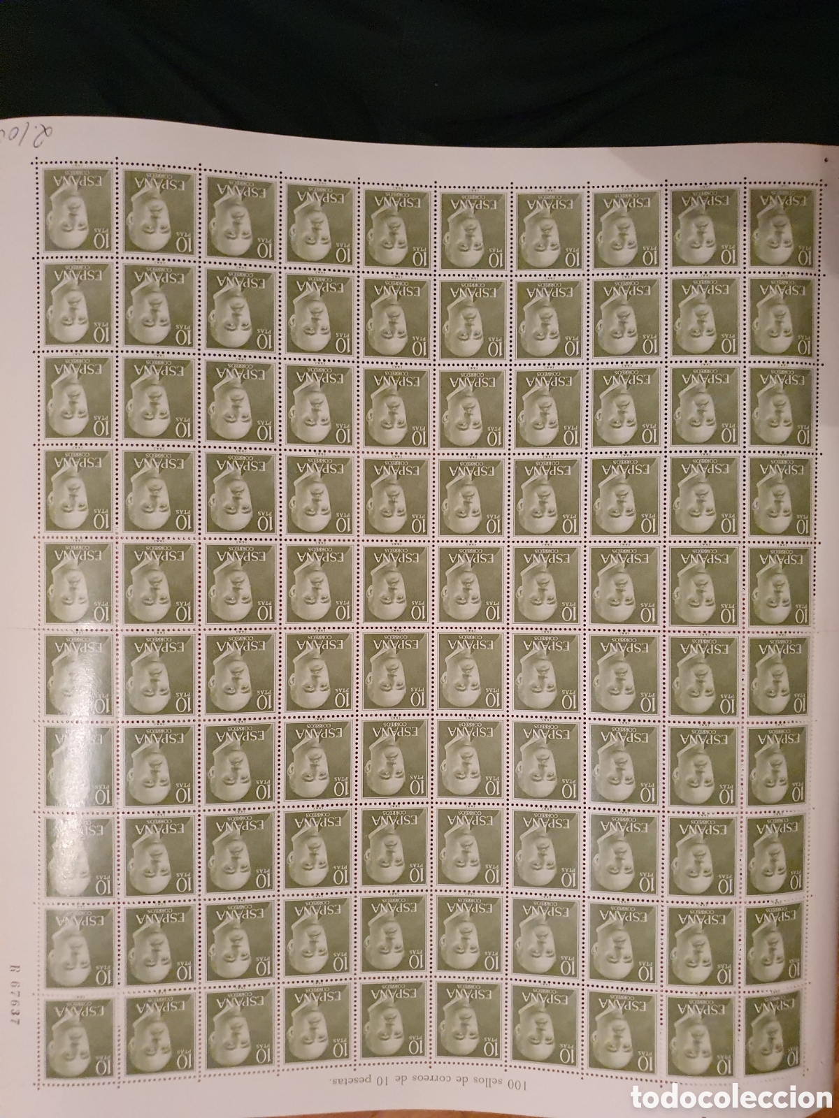 Stamps: Pliego 100 sellos de 10 pesetas Franco