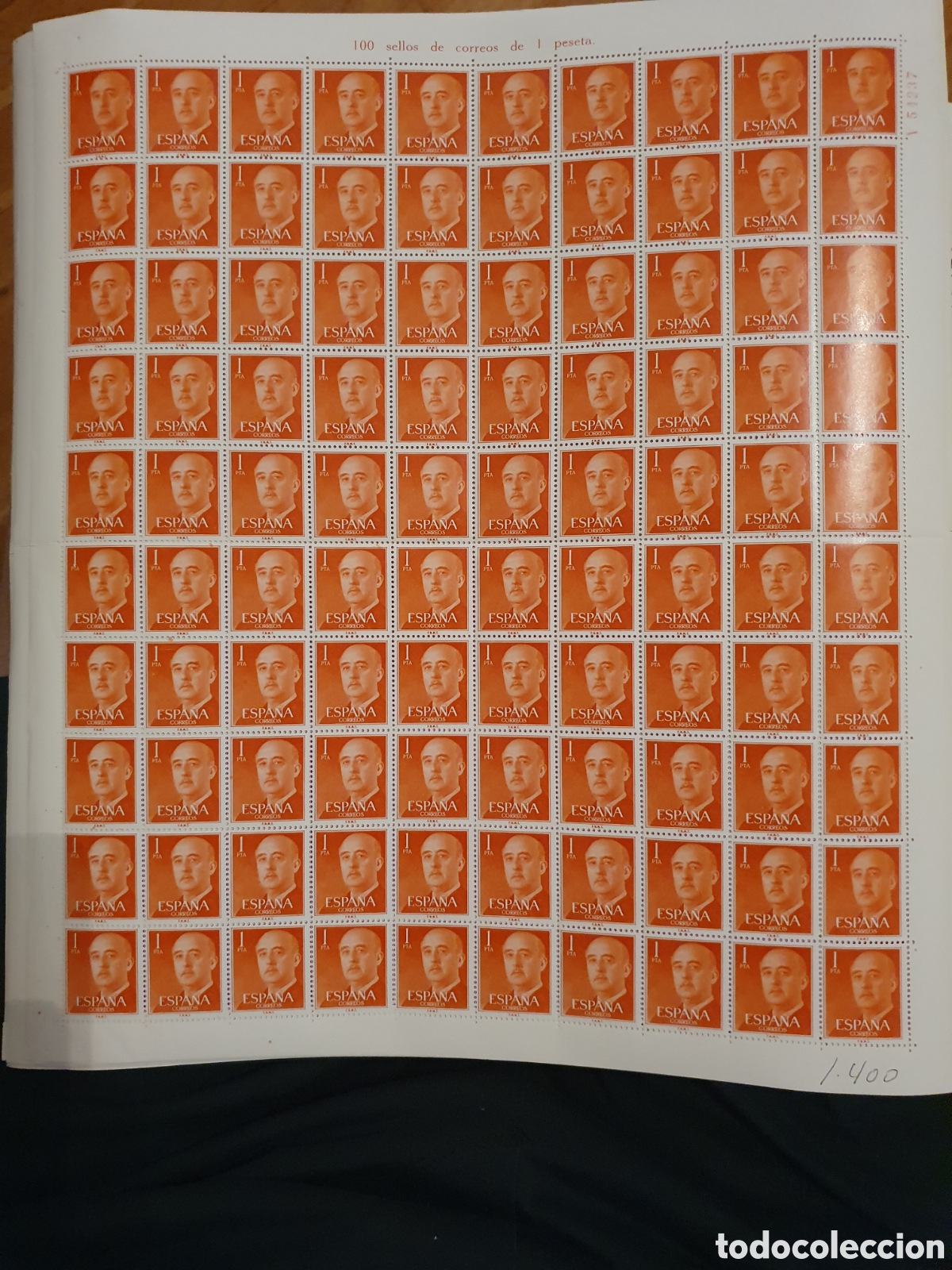 Stamps: Pliego 100 sellos de 1 peseta Franco