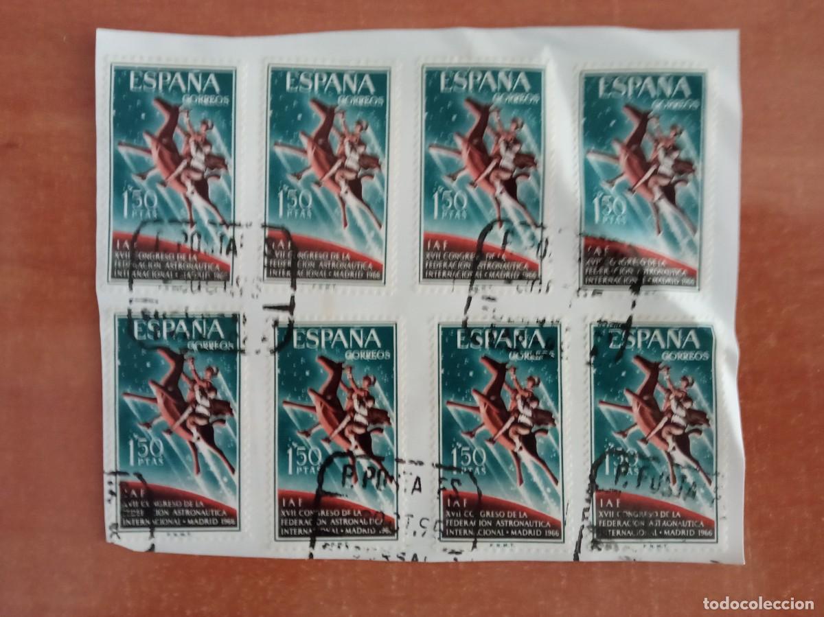 Sellos: 8 SELLOS ESPA&Ntilde;OLES FEDERACION ASTRONAUTICA 1966, PEGADOS Y MATASELLADOS