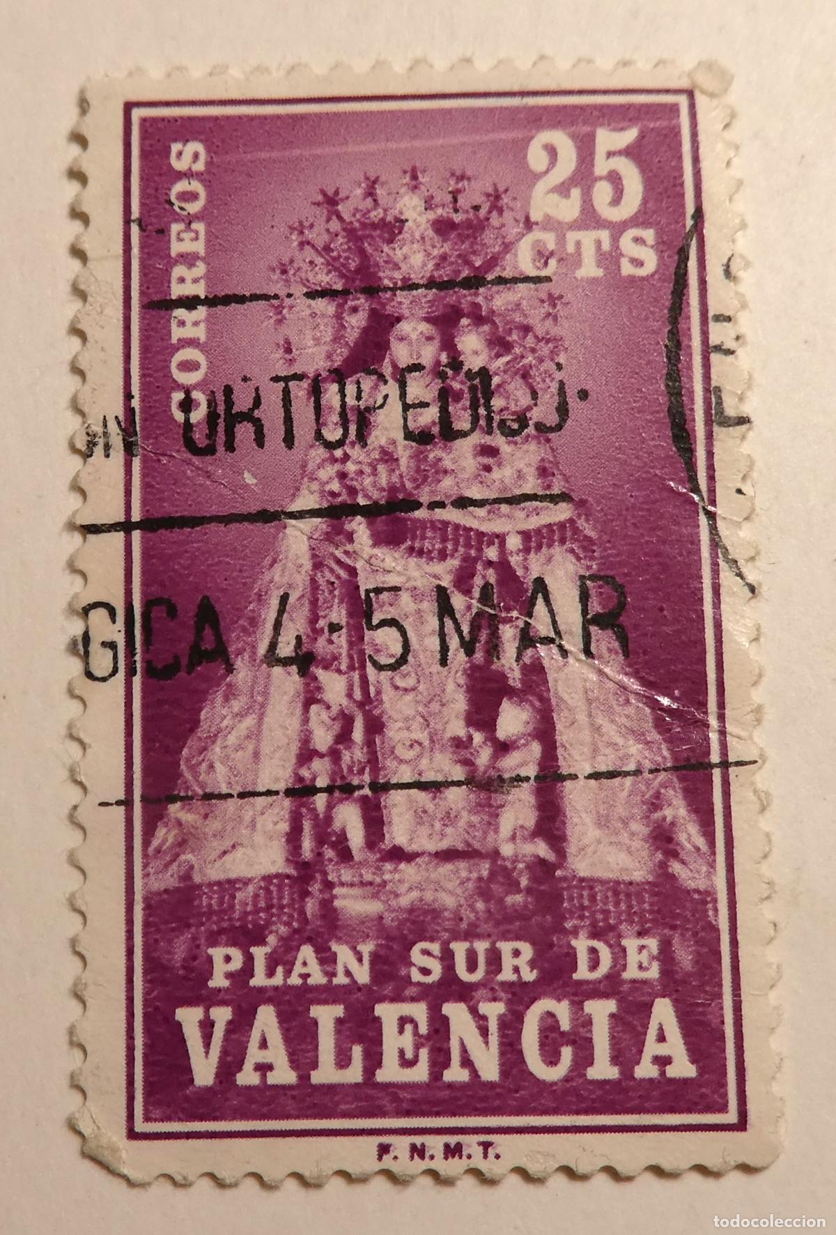 Sellos: Sello postal 25 c&eacute;ntimos 1973 ,Plan sur de Valencia. Virgen de los desamparados.