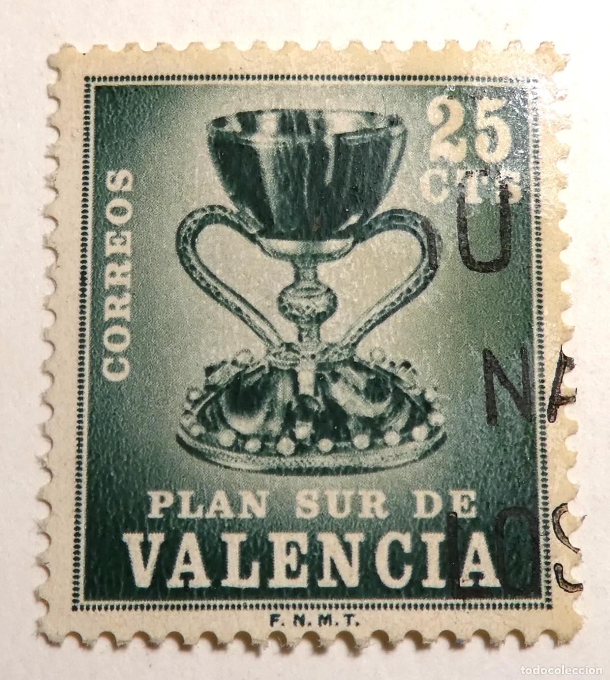 Sellos: Sello postal 25 c&eacute;ntimos 1968 ,Santo Grial en conmemoraci&oacute;n del Plan Sur de Valencia