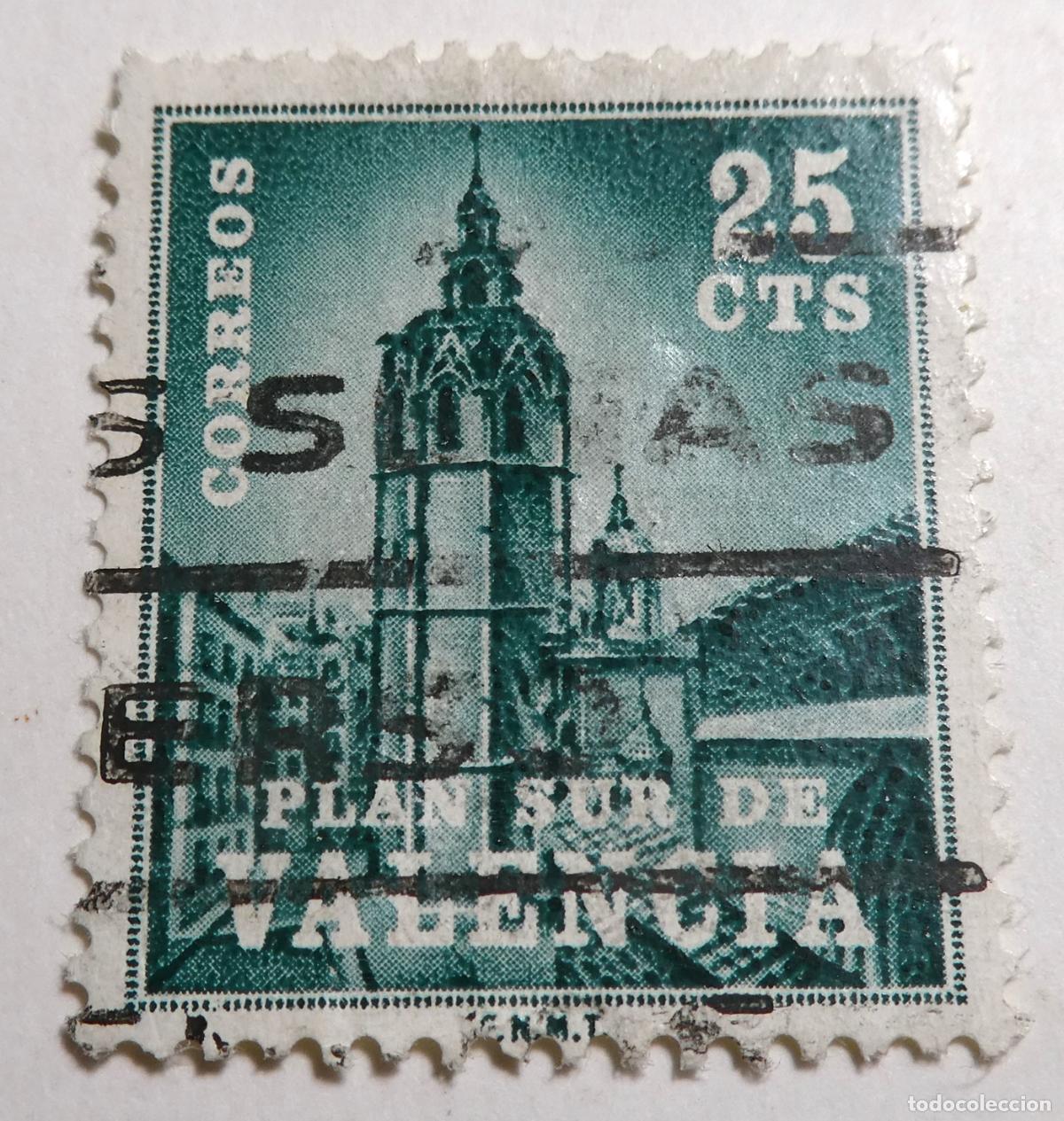 Sellos: Sello postal 25 c&eacute;ntimos 1966 ,Plan Sur de Valencia