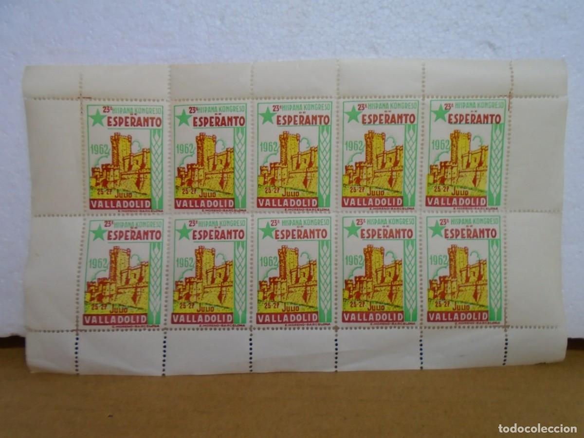 Sellos: HOJITA COMPLETA(10 VI&Ntilde;ETAS) DEL HISPANA KONGRESO DE ESPERANTO,VALLADOLID 1962.