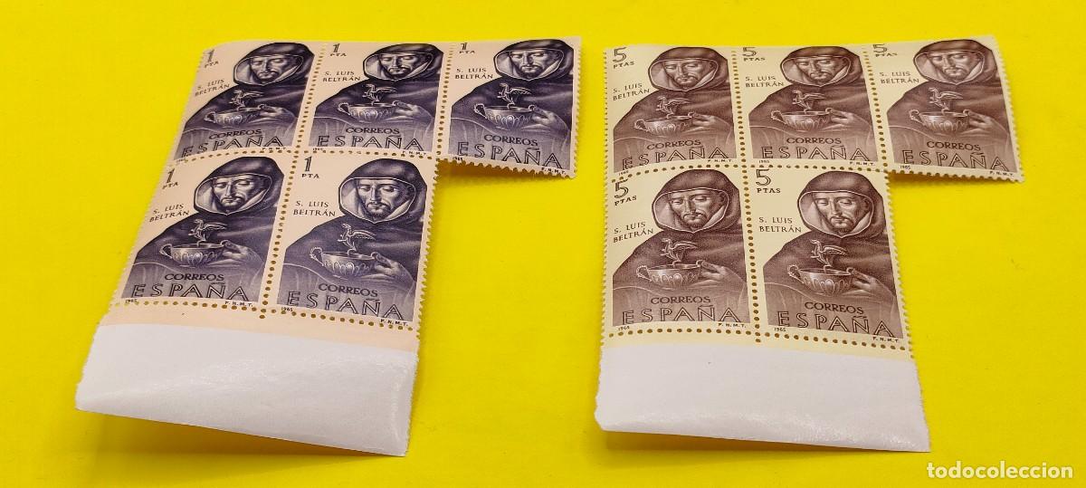 Sellos: Espa&ntilde;a 1965. Edifil 1681 y 1685. Forjadores de Am&eacute;rica. S. Luis Beltr&aacute;n. Nuevos. Bloques de 5 (2)