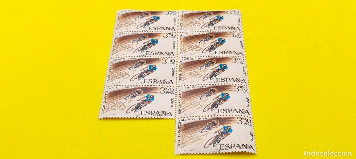 Sellos: Espa&ntilde;a 1968. Edifil 1887. XIX Juegos Ol&iacute;mpicos M&eacute;xico. Ciclismo. Nuevos. Bloque de 9