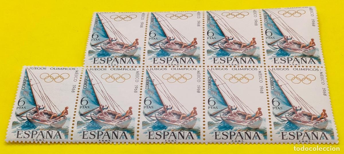 Sellos: Espa&ntilde;a 1968. Edifil 1888. XIX Juegos Ol&iacute;mpicos M&eacute;xico. Vela. Nuevos. Bloque de 9
