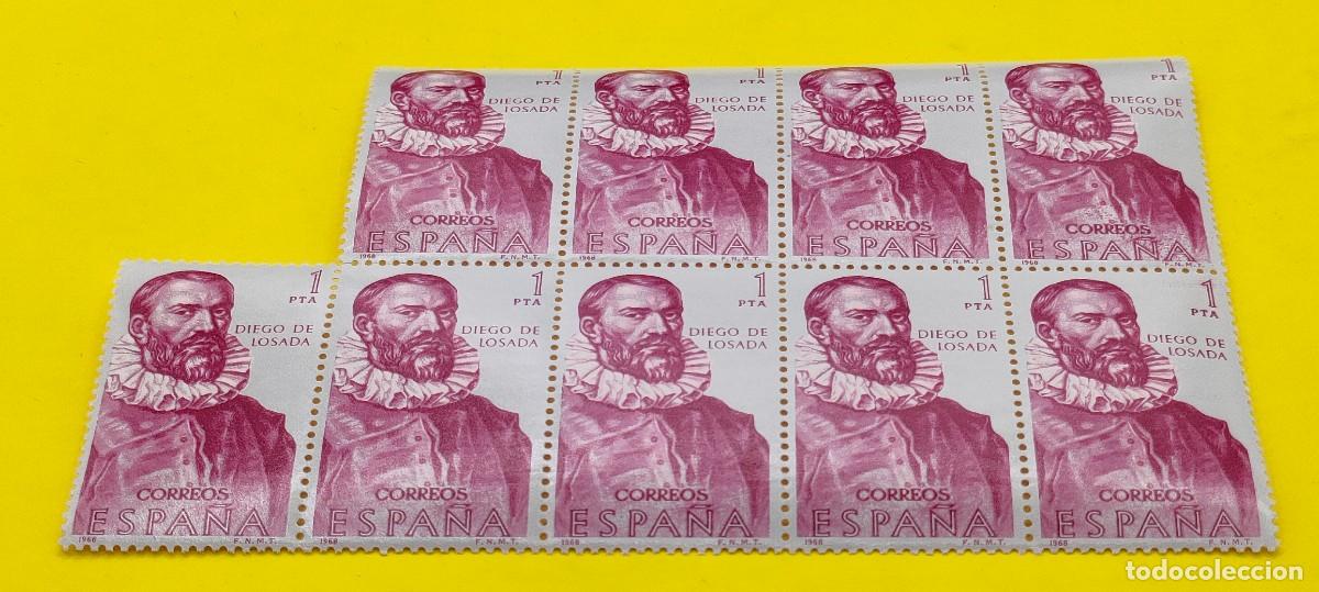 Sellos: Espa&ntilde;a 1968. Edifil 1890. Forjadores de Am&eacute;rica. Diego de Losada. Nuevos. Bloque de 9