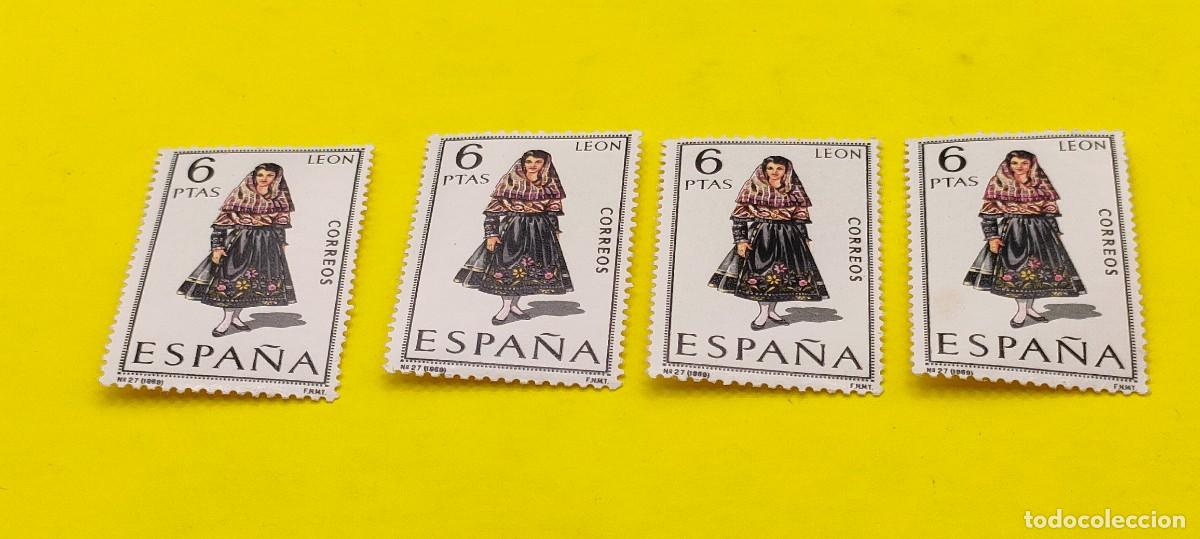 Sellos: Espa&ntilde;a 1969. Edifil 1900. Trajes t&iacute;picos espa&ntilde;oles. Le&oacute;n. Nuevos. 4 sueltos
