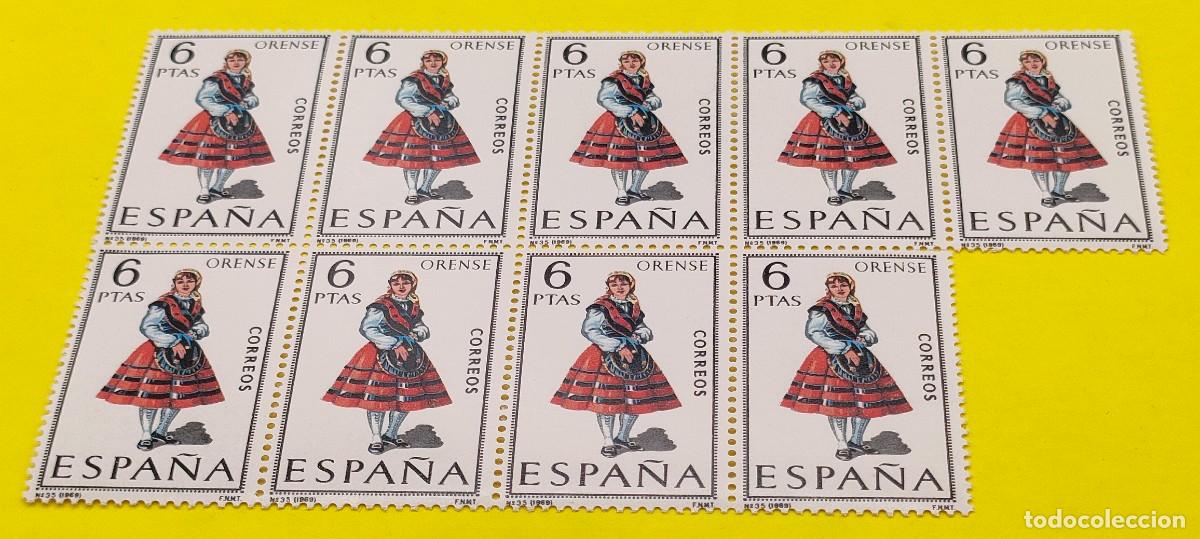 Sellos: Espa&ntilde;a 1969. Edifil 1908. Trajes t&iacute;picos espa&ntilde;oles. Orense. Nuevos. Bloque de 9