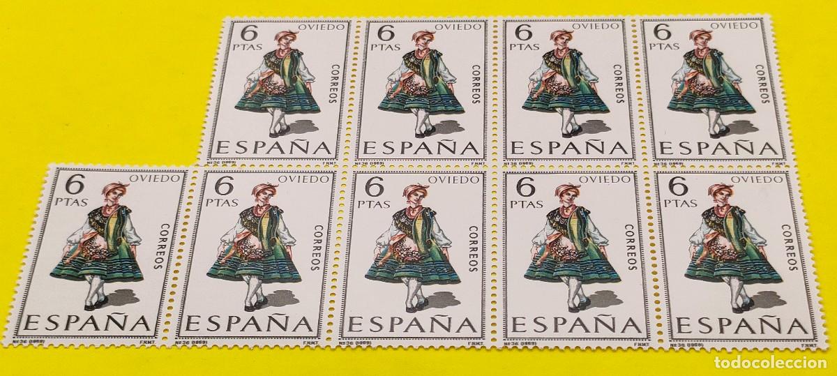 Sellos: Espa&ntilde;a 1969. Edifil 1909. Trajes t&iacute;picos espa&ntilde;oles. Oviedo. Nuevos. Bloque de 9