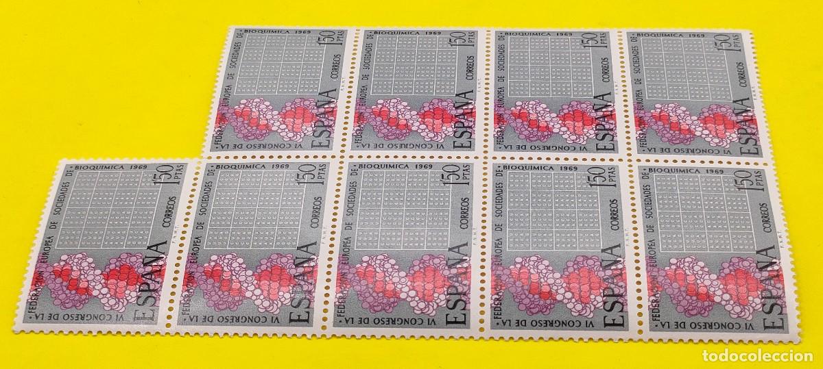 Sellos: Espa&ntilde;a 1969. Edifil 1920. VI Congreso Europeo de Bioqu&iacute;mica. Nuevos. Bloque de 9