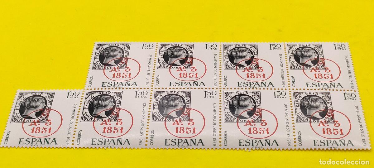Sellos: Espa&ntilde;a 1969. Edifil 1922. D&iacute;a mundial del Sello. Fechador de llegada de Madrid. Nuevos. Bloque de 9