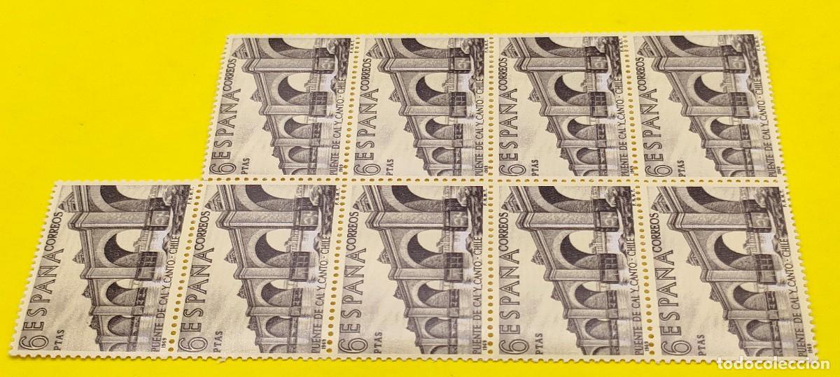 Sellos: Espa&ntilde;a 1969. Edifil 1943. Forjadores de Am&eacute;rica. Puente de Cal y Canto. (Chile). Nuevos. Bloque de 9