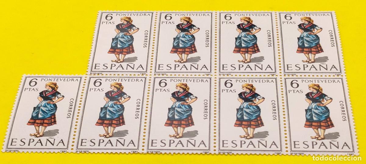 Sellos: Espa&ntilde;a 1970. Edifil 1950. Trajes t&iacute;picos espa&ntilde;oles. Pontevedra. Nuevos. Bloque de 9