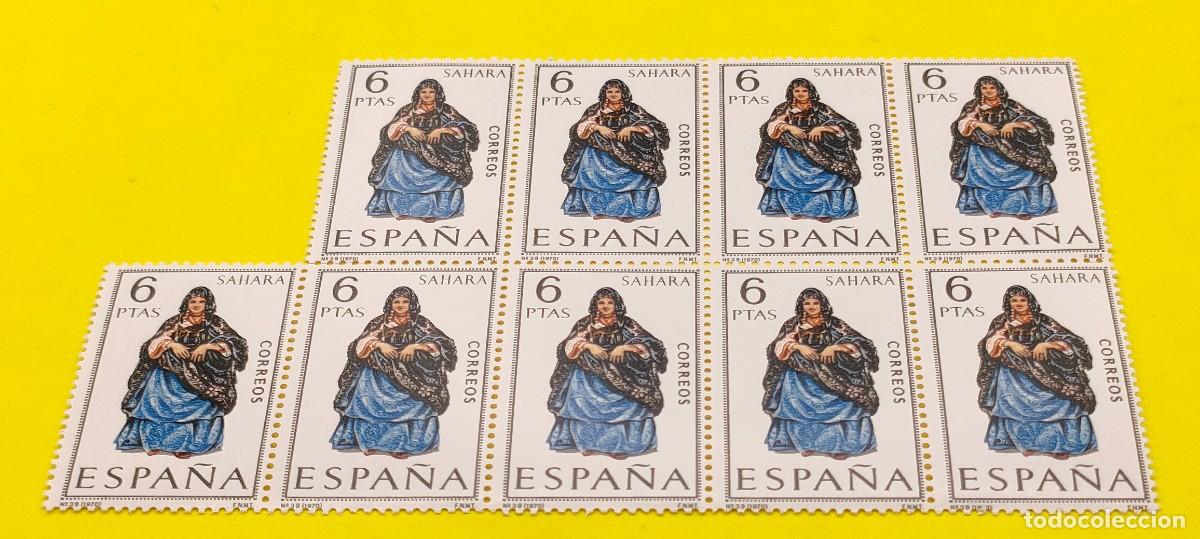 Sellos: Espa&ntilde;a 1970. Edifil 1951. Trajes t&iacute;picos espa&ntilde;oles. Sahara. Nuevos. Bloque de 9