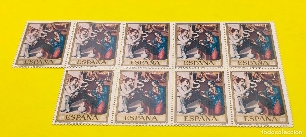 Sellos: Espa&ntilde;a 1970. Edifil 1964. D&iacute;a del Sello. Luis de Morales. La Anunciaci&oacute;n. Nuevos. Bloque de 9