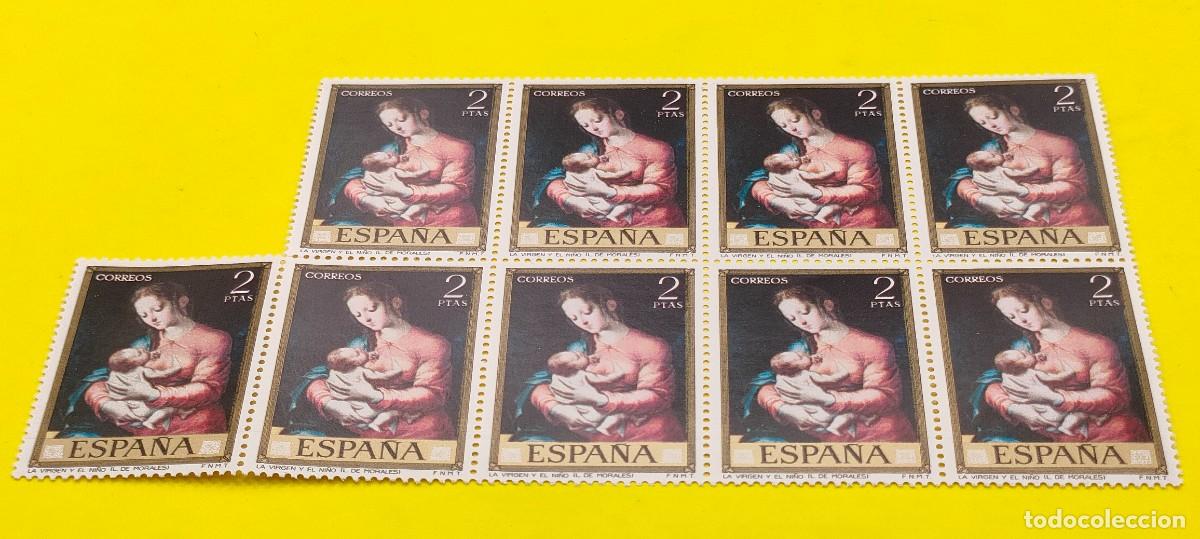 Sellos: Espa&ntilde;a 1970. Edifil 1966. D&iacute;a del Sello. Luis de Morales. La Virgen y el Ni&ntilde;o. Nuevos. Bloque de 9