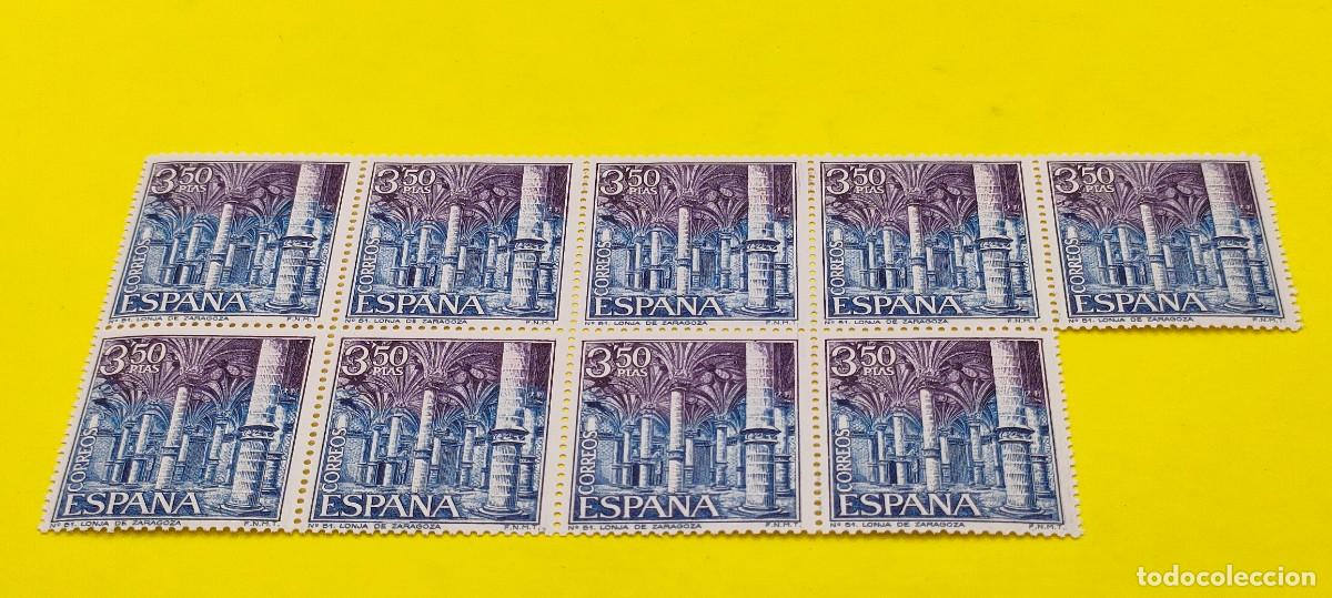 Sellos: Espa&ntilde;a 1970. Edifil 1986. Serie tur&iacute;stica. Lonja de Zaragoza. Nuevos. Bloque de 9