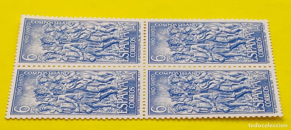 Sellos: Espa&ntilde;a 1971. Edifil 2048. A&ntilde;o Santo Compostelano. Relieve del Hospital del Rey. Nuevos. Bloque de 4