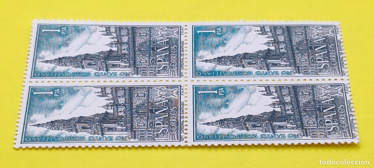 Sellos: Espa&ntilde;a 1971. Edifil 2063. A&ntilde;o Santo Compostelano. Catedral de Santiago. Nuevos. Bloque de 4