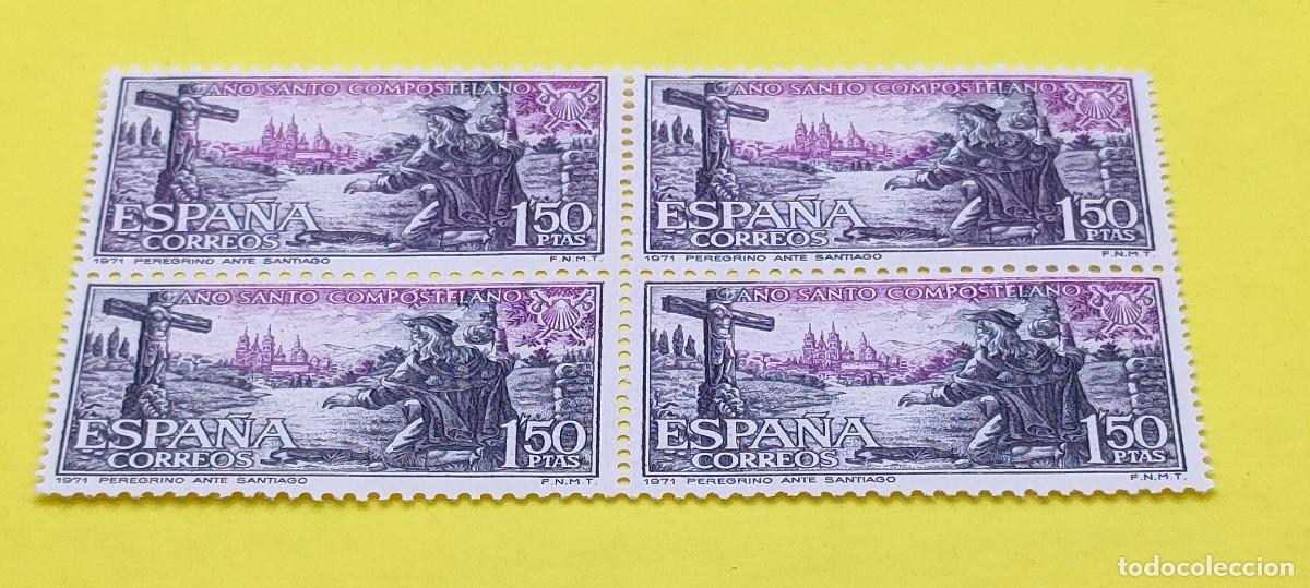 Sellos: Espa&ntilde;a 1971. Edifil 2064. A&ntilde;o Santo Compostelano. Peregrino. Nuevos. Bloque de 4