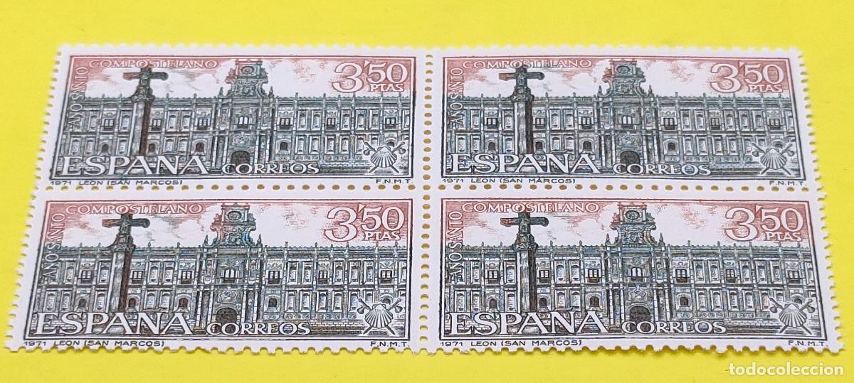 Sellos: Espa&ntilde;a 1971. Edifil 2068. A&ntilde;o Santo Compostelano. Hostal de S. Marcos (Le&oacute;n). Nuevos. Bloque de 4