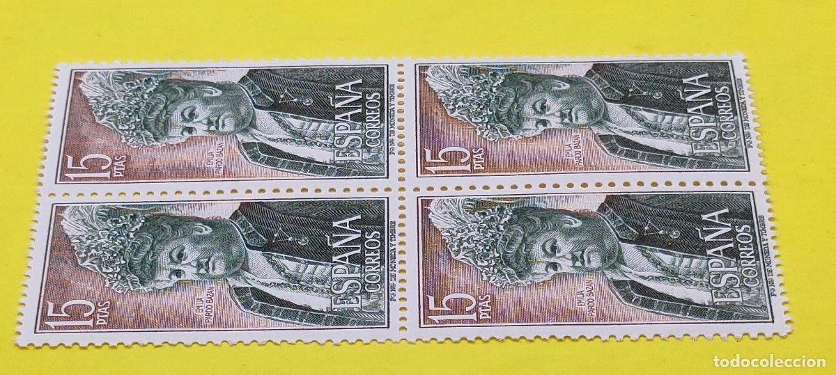 Sellos: Espa&ntilde;a 1972. Edifil 2071. Personajes espa&ntilde;oles. Emilia Pardo Baz&aacute;n. Nuevos. Bloque de 4