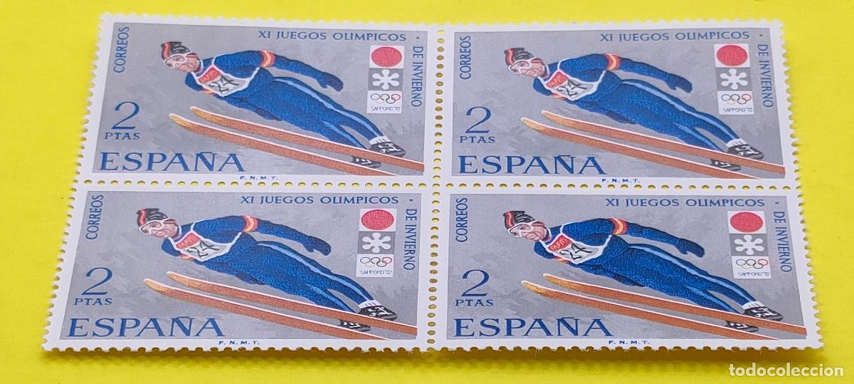 Sellos: Espa&ntilde;a 1972. Edifil 2074. XI JJOO Invierno en Sapporo. Salto de trampol&iacute;n. Nuevos. Bloque de 4