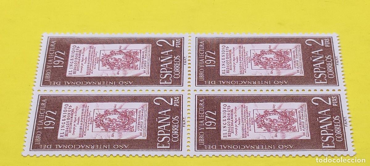 Sellos: Espa&ntilde;a 1972. Edifil 2076. A&ntilde;o Internacional del libro y la lectura. Don Quijote. Nuevos. Bloque de 4