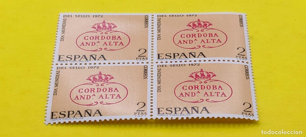 Sellos: Espa&ntilde;a 1972. Edifil 2092. D&iacute;a Mundial del Sello. Marca prefilat&eacute;lica C&oacute;rdoba An. Nuevos. Bloque de 4