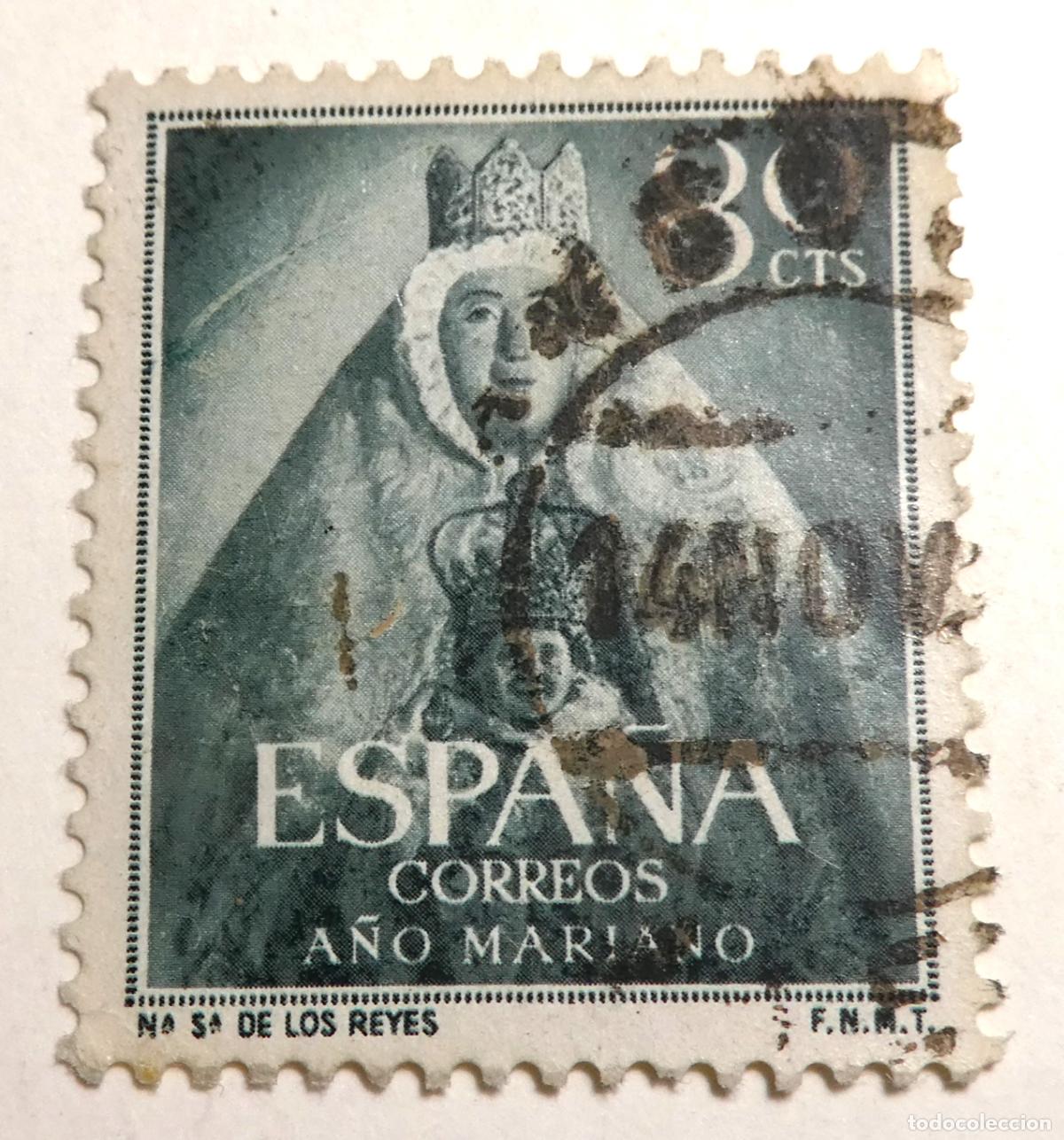 Sellos: Sello postal de Espa&ntilde;a 80 C&eacute;ntimos 1954 A&Ntilde;O MARIANO NUESTRA Sra. de los REYES