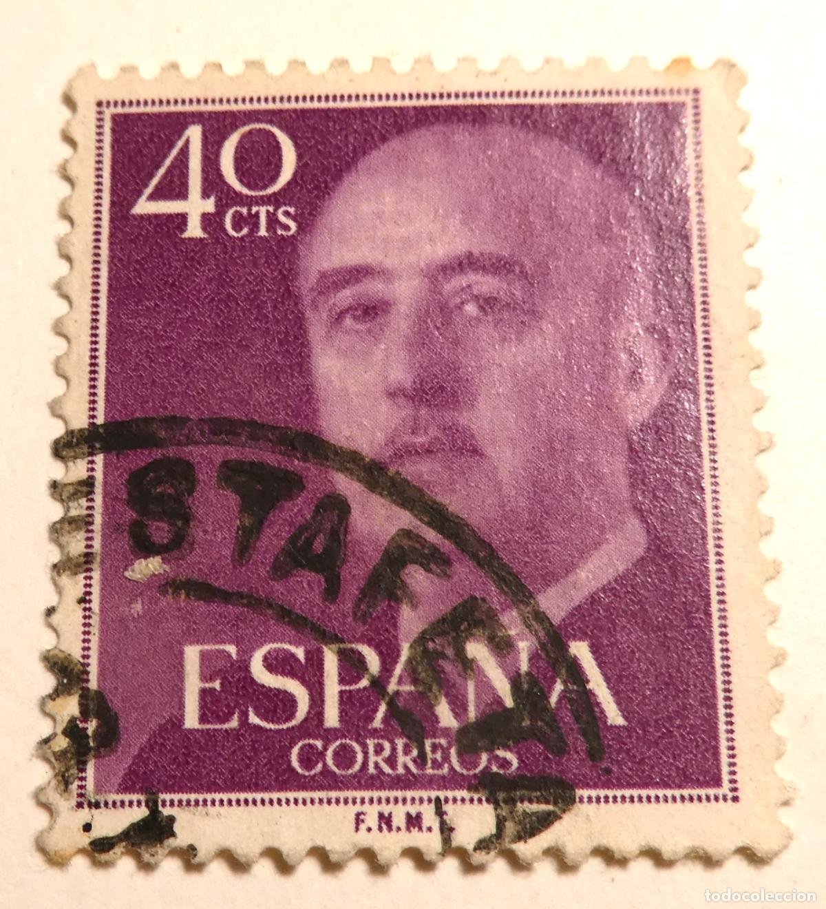 Sellos: Sello postal de Espa&ntilde;a 40 c&eacute;ntimos de 1955, serie General Francisco Franco