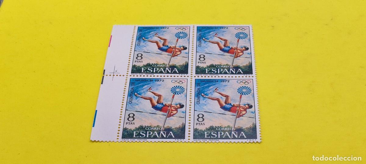 Sellos: Espa&ntilde;a 1972. Edifil 2101. XX Juegos Ol&iacute;mpicos en Munich. Salto con p&eacute;rtiga. Nuevos. Bloque de 4