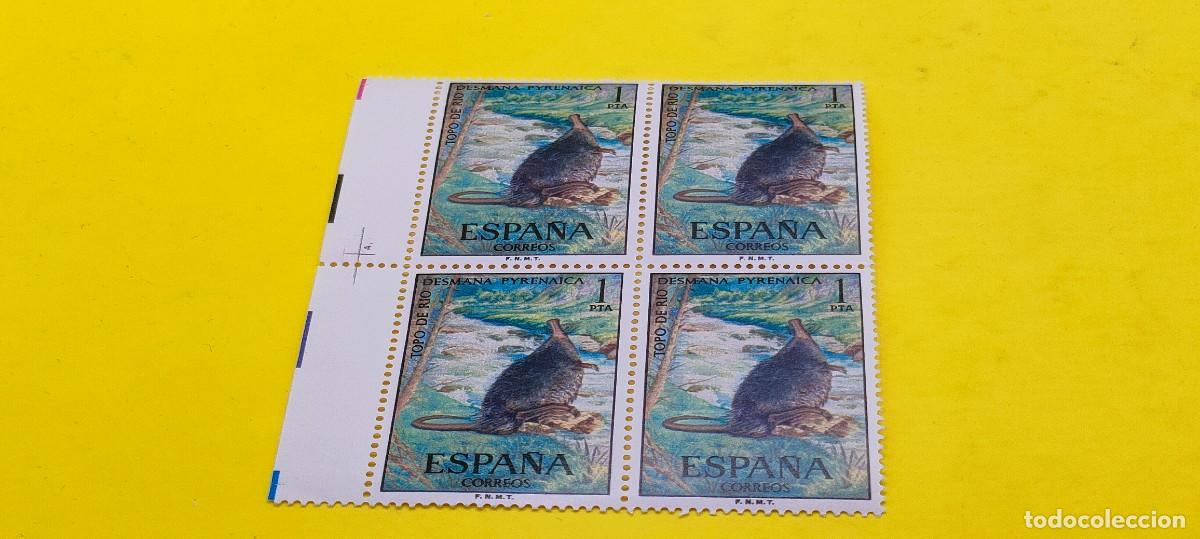 Sellos: Espa&ntilde;a 1972. Edifil 2102. Fauna hisp&aacute;nica. Topo de r&iacute;o. Nuevos. Bloque de 4