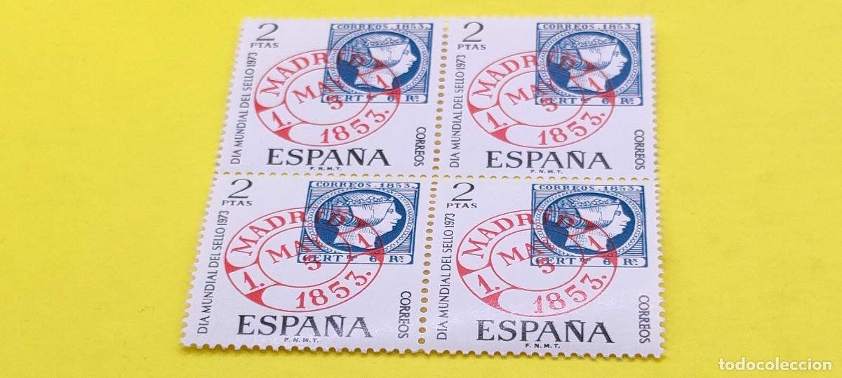 Sellos: Espa&ntilde;a 1973. Edifil 2127. D&iacute;a mundial del Sello. Fechador de Madrid. Nuevos. Bloque de 4