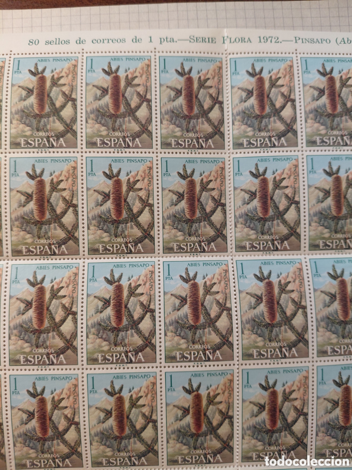 Sellos: Pliego 80x1 pta serie Flora 1972 Pinsapo