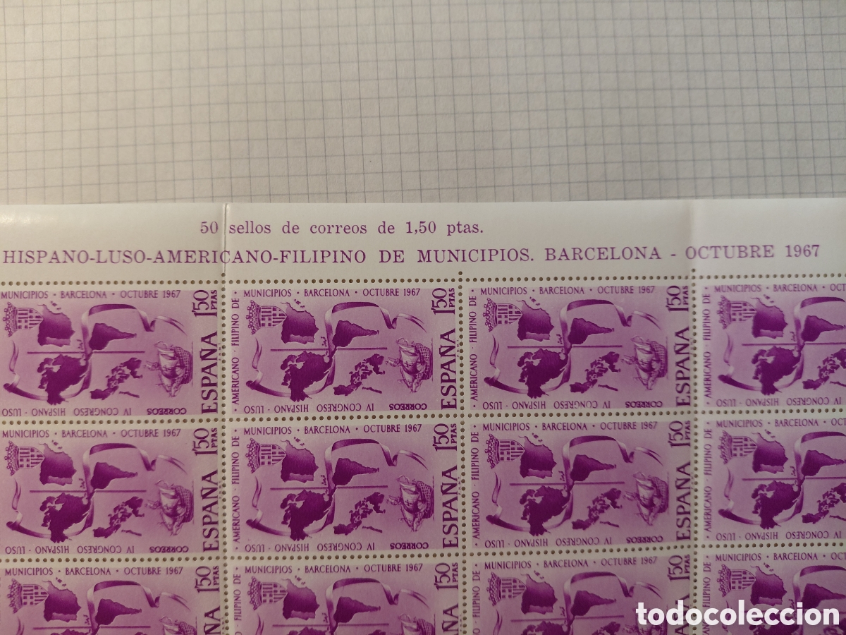 Sellos: Pliego 50x1,50 ptas Congreso hispano luso 1957
