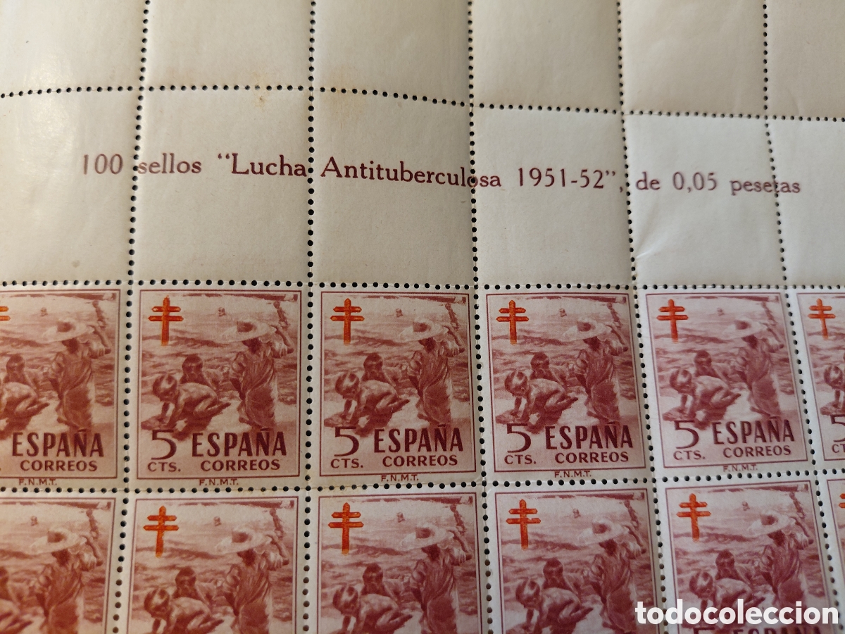 Sellos: Pliego 100x5 cts Lucha antitubrrculosa 1951-52