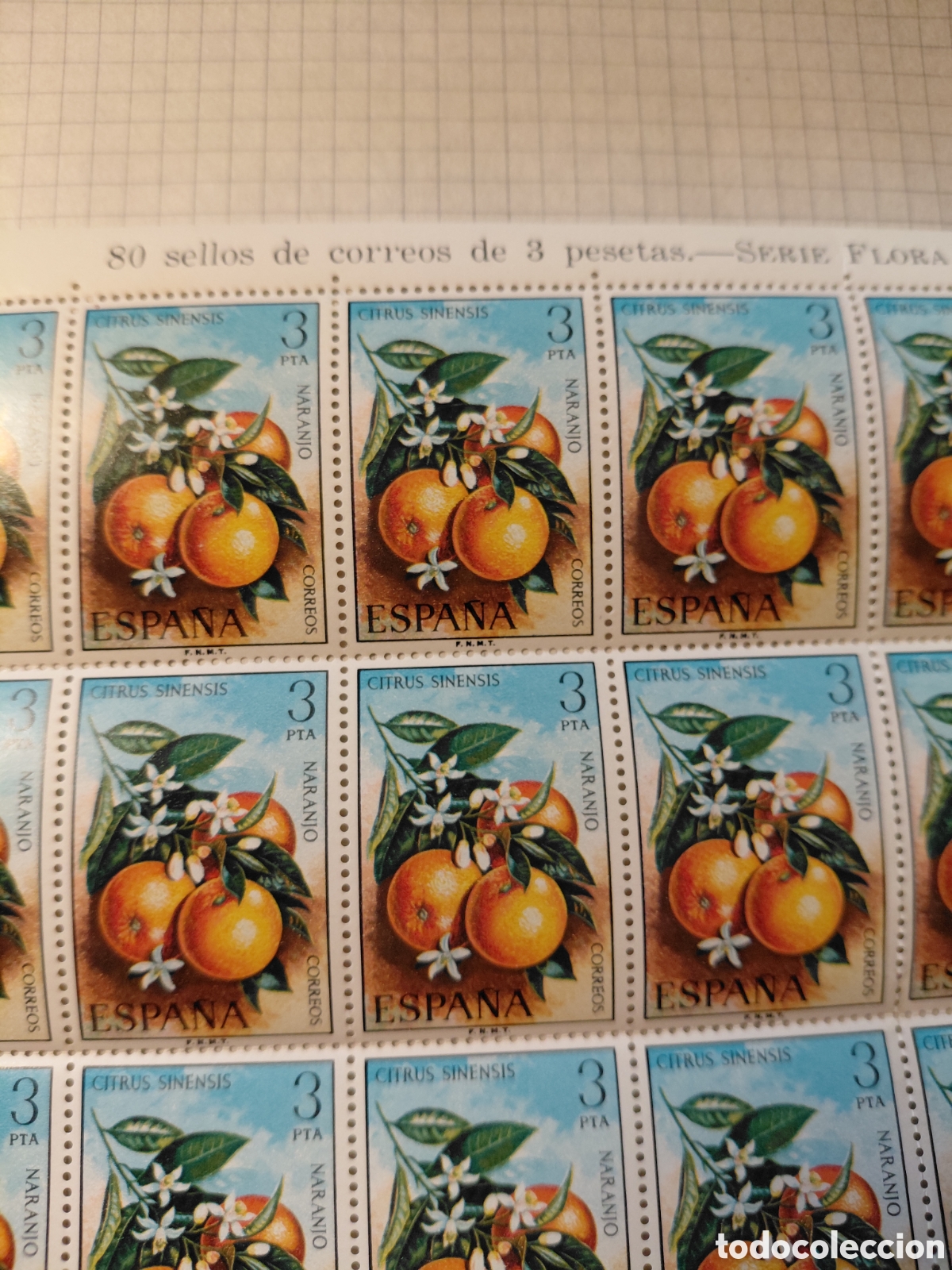Sellos: Pliego 80x3 pts Serie Flora Naranjo 1975