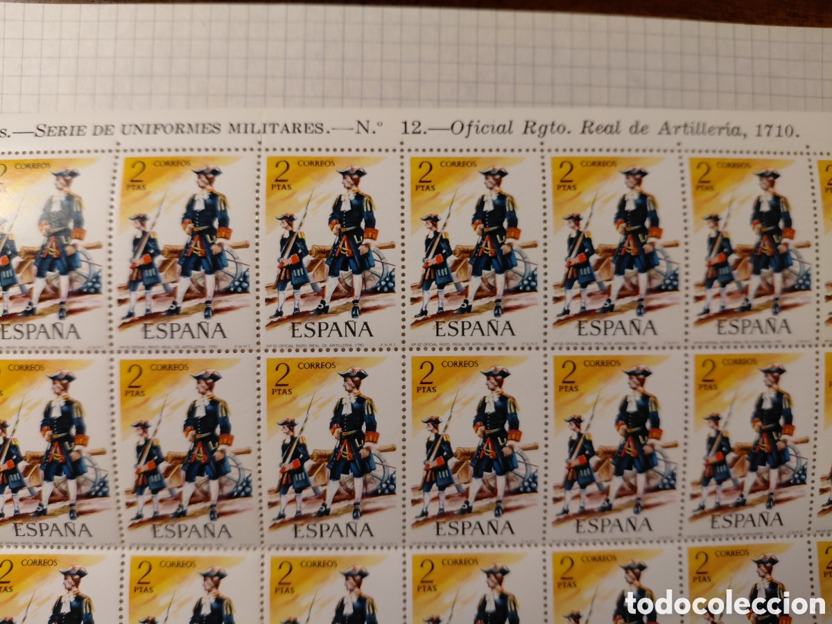 Sellos: Pliego 80x2 pts Oficial regional real artiller&iacute;a 1974