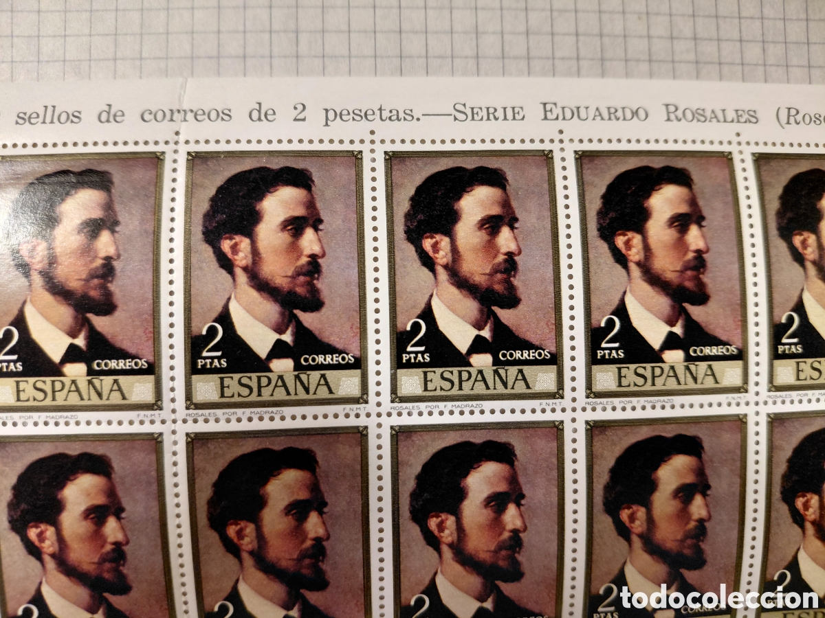 Sellos: Pliego 80x2 pts Eduardo Rosales ( por Madrazo) 1974