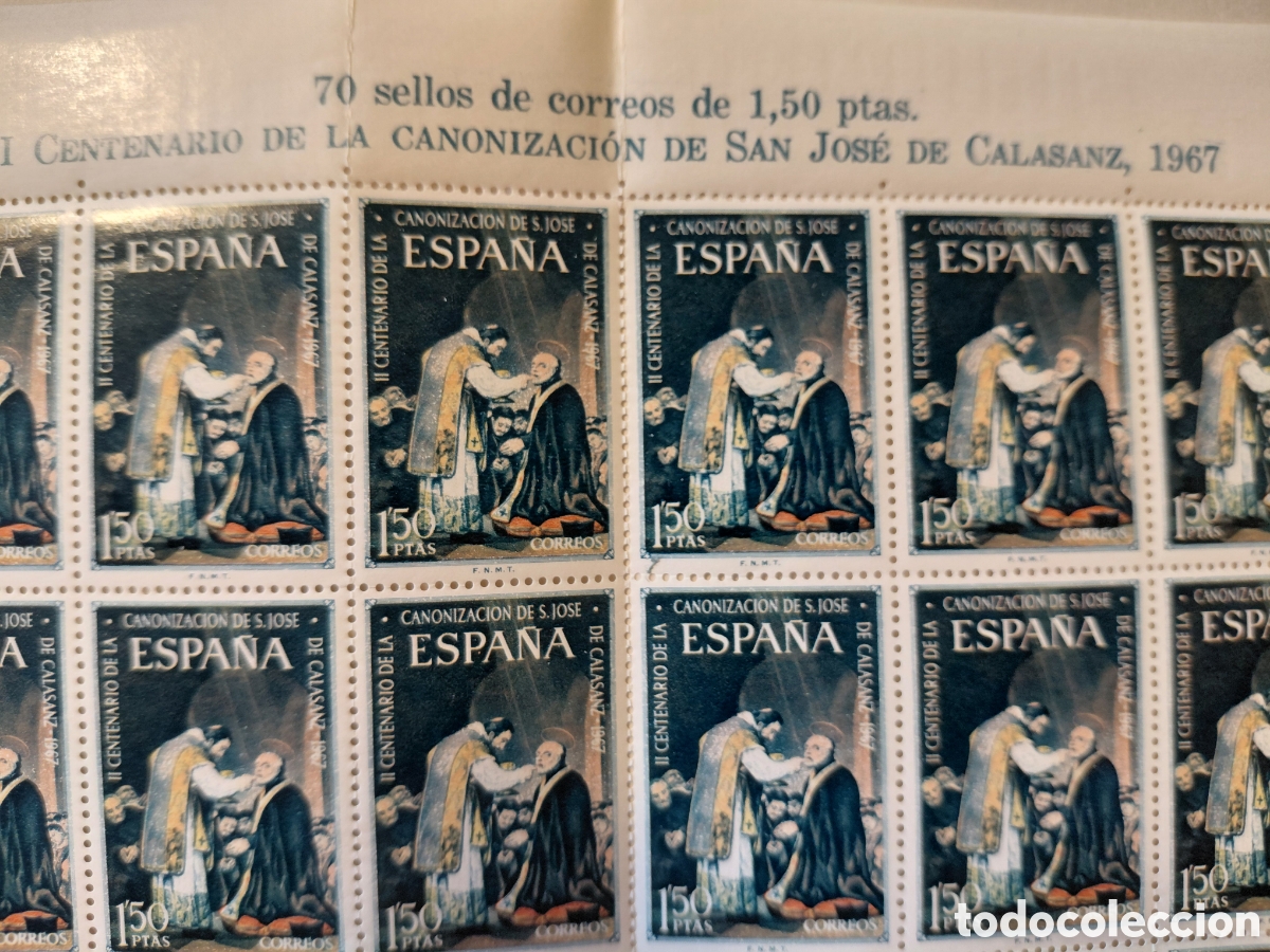 Sellos: Pliego 70x1,50 ptas VII centenario S.Jos&eacute; de Calasanz 1967