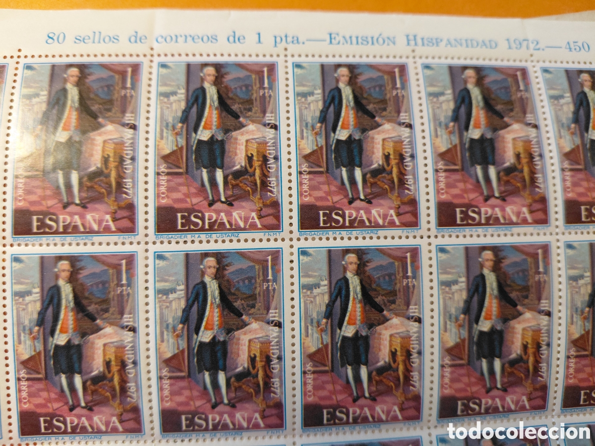 Sellos: Pliego 80x1 pta Brigadier Ustariz Hispanidad 1972
