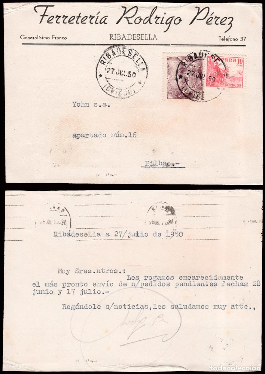 Sellos: Asturias - Edi o TP 1045+1048 - Postal Mat &rdquo;Ribadella 27/Jul./50&rdquo;