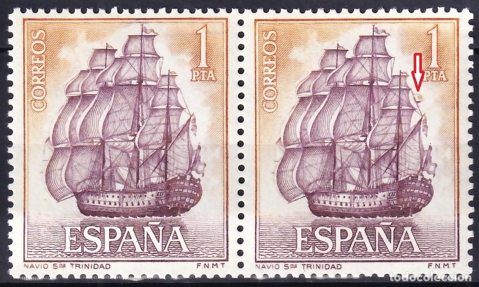 Sellos: ESPA&Ntilde;A, 1964 EDIFIL N&ordm; 1605+1605it. /**/, 1 pts, [Con gallardete.]