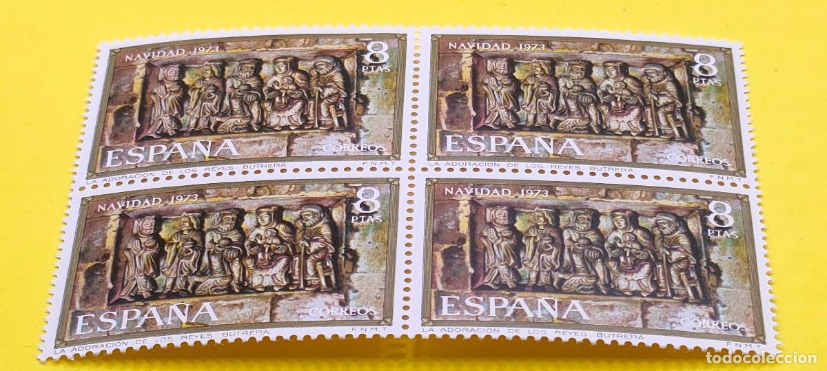 Sellos: Espa&ntilde;a 1973. Edifil 2163. Navidad. Adoraci&oacute;n Reyes Magos. Iglesia de Butrera. Nuevos. Bloque de 4